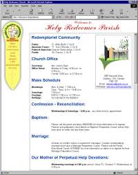 Screen capture of the Holy Redeemer Parish webpage